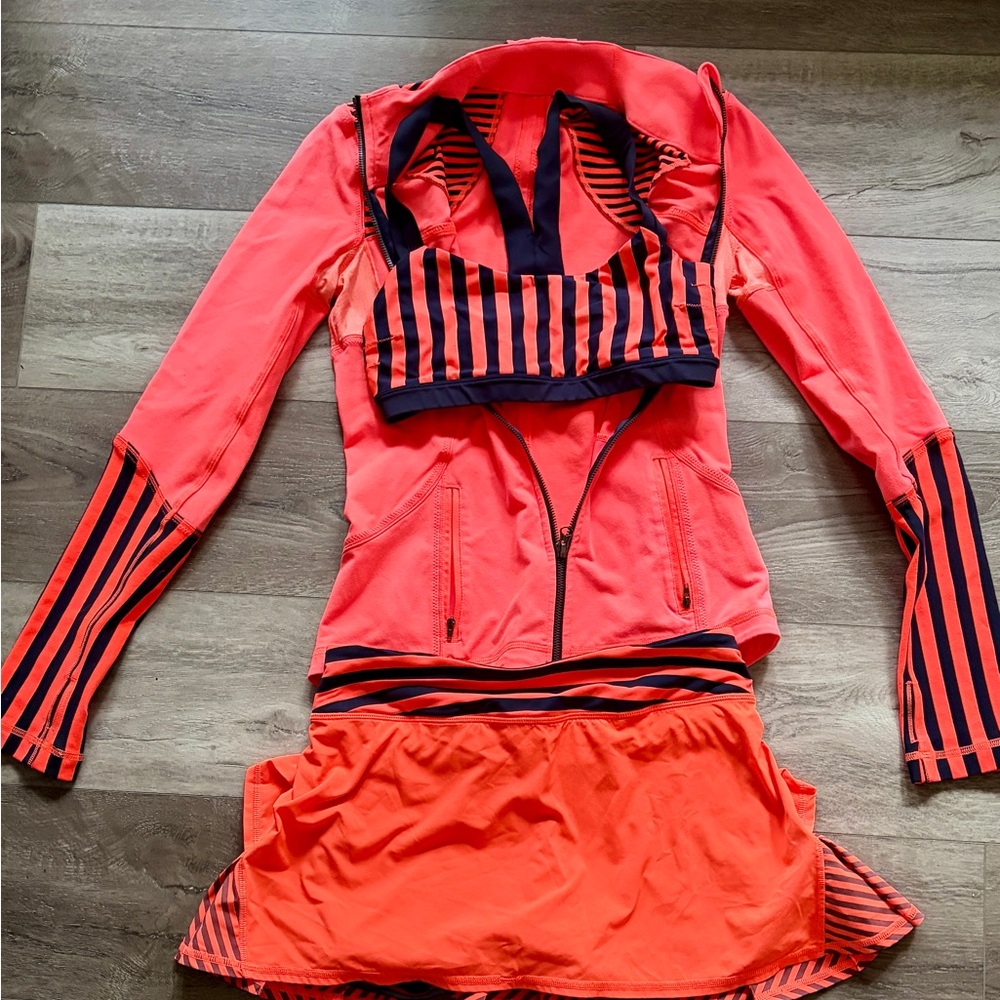 Lululemon BUNDLE! lululemon athletica Navy and Coral Striped Athletic Crop Top